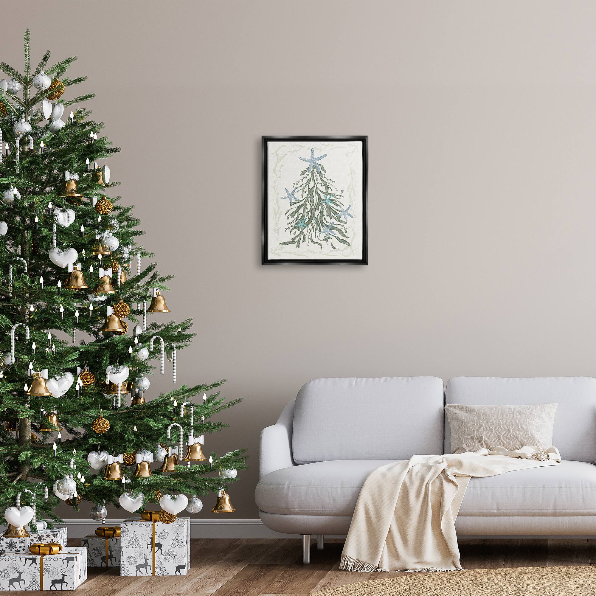 Stupell Industries Nautical Christmas Tree Sea Life Framed Floater Canvas Wall Art